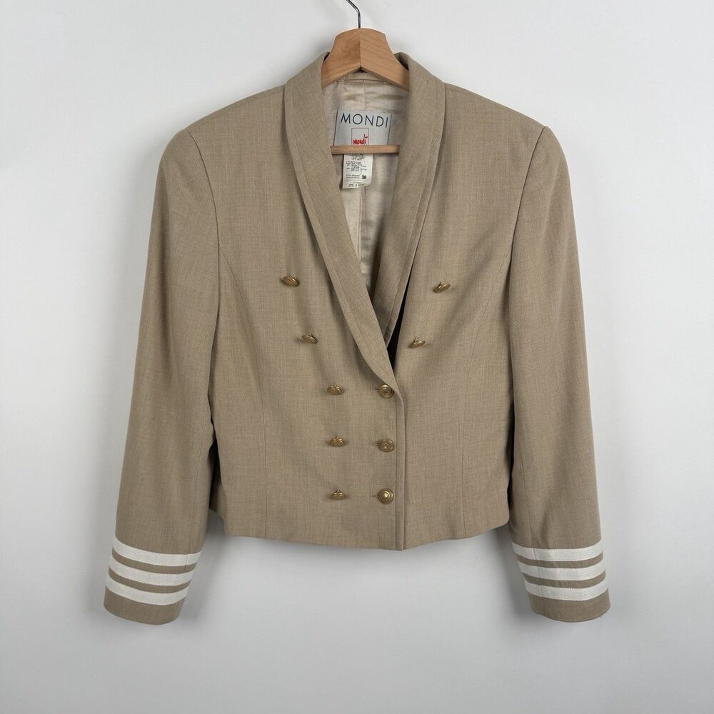 VTG 80s Mondi Naval Military Blazer Jacket Beige Wool Blend EU 38 US 6 Nautical